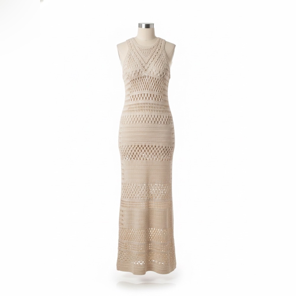 ALL SAINTS Hand Crochet Open Knit Cotton Sleeveless Maxi Dress XS size 2